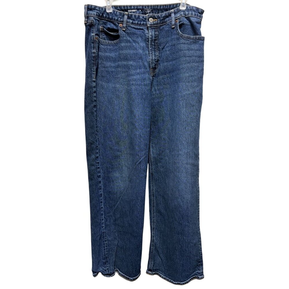 Old Navy Womens Straight Leg Blue Denim Jeans Size 14 With Button & Zipper Closu